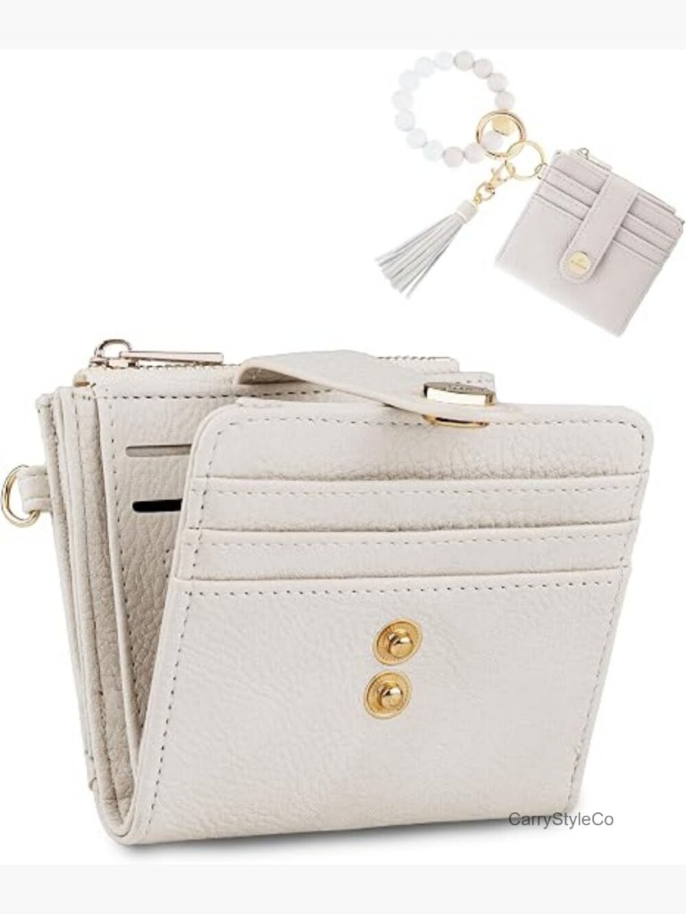 Small Wristlet Wallet with RFID, Detachable Keychain, 10 Card Slots